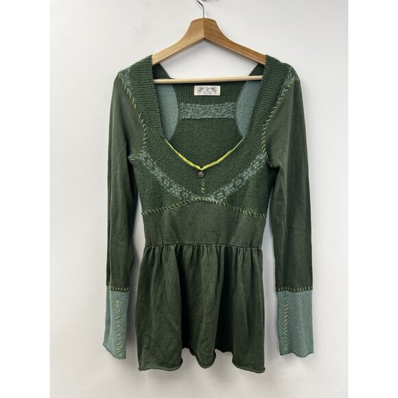Free People Long Sweater Sage Green Long Sleeve Knit Cottagecore Tunic Sz M - Picture 4 of 9